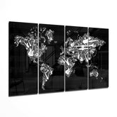 World Map 4 Pieces Mega Glass Wall Art (59"x36") | Insigne Art Design.